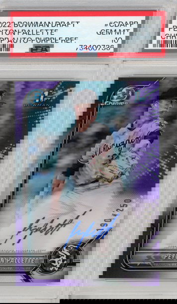 2022 Bowman Chrome Draft Peyton Pallette Purple Refractor Auto # /250 PSA 10 GEM MINT