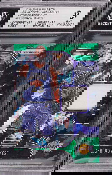 LeBron James 2019-20 Panini Green Ice Prizm Sensational GAME WORN Jersey #'d 05/56 BGS 9 MINT