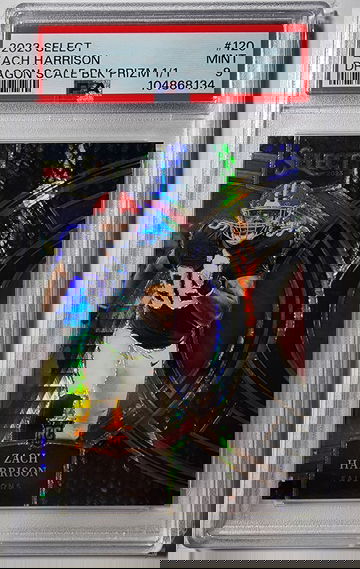 2023 PANINI SELECT ZACH HARRISON DRAGON SCALE BLACK PRIZM 1/1, PSA 9