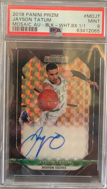 2018 Panini Prizm Mosaic Autographs Black White Box 1 of 1 Jayson Tatum PSA 9
