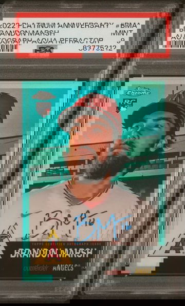 2022 Topps Chrome Platinum Anniversary Brandon Marsh Aqua Refractor Autograph #/150 #BMA PSA 9 [BL-1C.18]