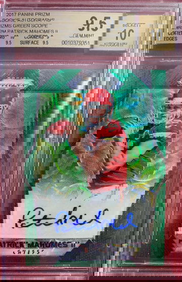 PATRICK MAHOMES GREEN SCOPE PRIZM #/99 BGS 9.5 AUTO 10