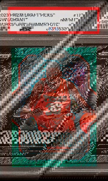 KEVIN DURANT 2023 PANINI PRIZM DRAFT GREEN SHIMMER FIREWORKS 2/3 FOTL SSP TEXAS PSA 8 NM-MT