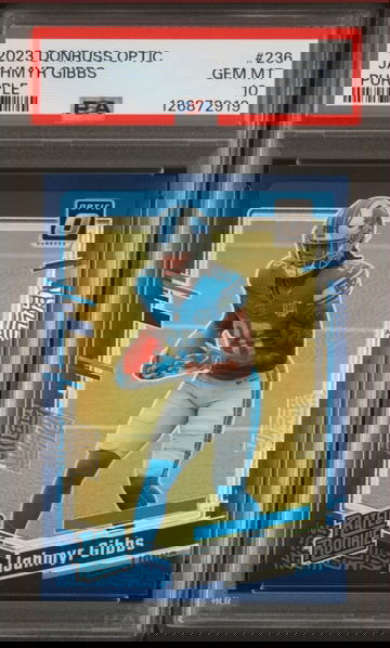 2023 Donruss Optic Rated Rookie Jahmyr Gibbs Purple /50 PSA 10