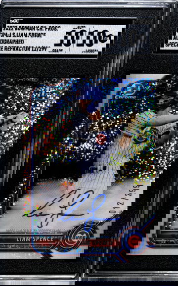 2022 Bowman Chrome Liam Spence 1st Auto Speckle Refractor numbered 12/299