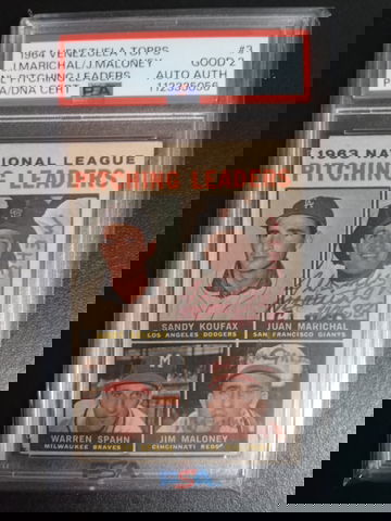 1964 Venezuela Topps pitching leaders PSA 2 authentic Auto Juan marichal Jim maloney