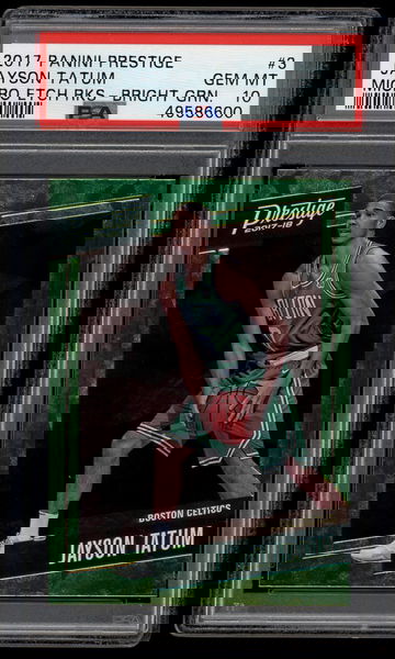 2017-18 Panini Prestige Jayson Tatum Micro Etch Rookies Bright Green #3 PSA 10 RC
