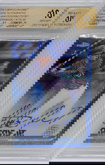 2019 Topps Chrome Rookie Autograph #RAFT Fernando Tatis Jr. Blue Wave Refractor BGS Pristine 10 Auto 10 