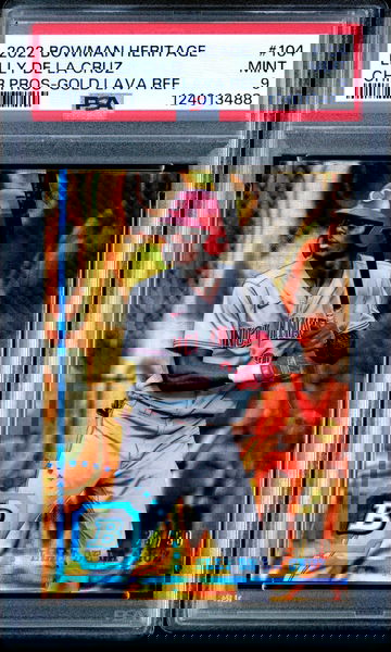 2022 Bowman Heritage Elly De La Cruz #104 Chrome Prospects Gold Lava Refractor /50 PSA 9