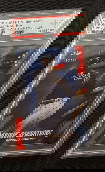 2018 topps on demand Ronald Acuna rke sens-with bat-blue 2/10 Psa 9