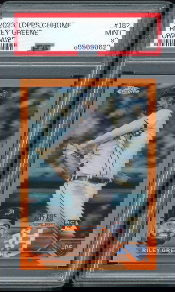 2023 Topps Chrome Riley Greene #182 Orange Refractor /25 PSA 9