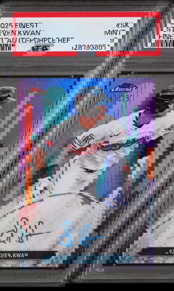 2025 Topps Finest Finest Autographs Purple Refractor Steven Kwan #SK /125 PSA 9