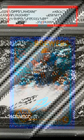 2024 Topps Chrome Rookie Autograph Purple Speckle Refractor Jackson Chourio #RA-JC /299 /399 PSA 10