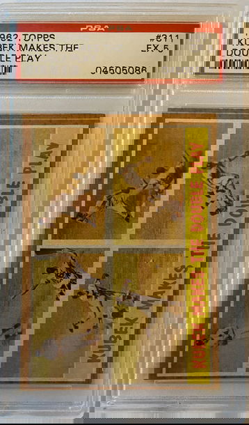 1962 TOPPS TONY KUBEK MAKES THE DOUBLE PLAY PSA 5