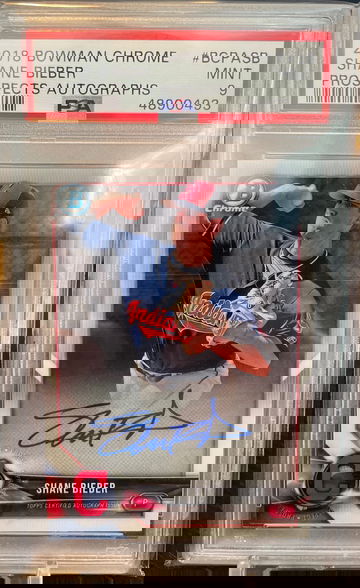 Shane Bieber 2018 Bowman Chrome 1st Prospect Auto PSA 9