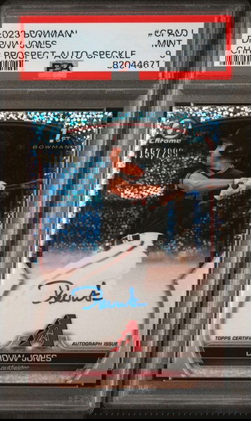 2023 Bowman Chrome Druw Jones Prospect Speckle Refractor Auto PSA 9