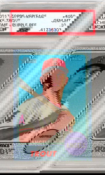 2017 Topps Heritage #450 Mike Trout Chrome-Purple Refractor PSA 10 GEM MINT!