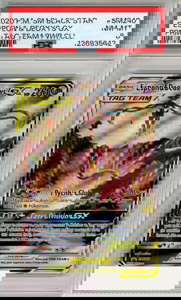 2020 PKMN SM BSP ESPEON DEOXYS GX #SM240 PRM-TAG TEAM PWR CLL PSA 8