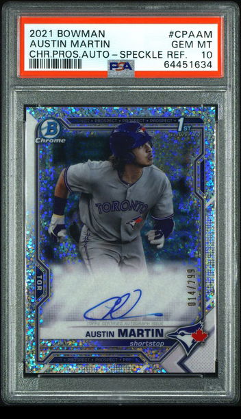 💎🧨 2021 Bowman AUSTIN MARTIN 1ST Chrome Speckle Refractor Auto /299 PSA 10 🚨