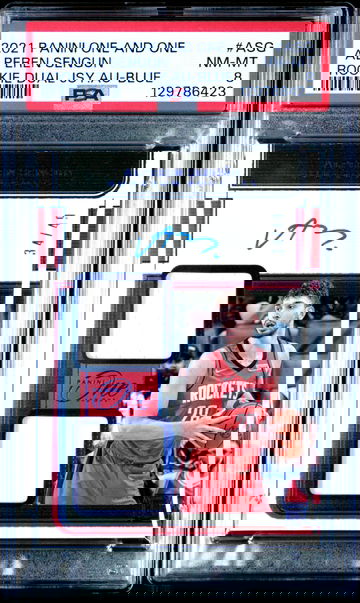 2021 Panini One and One Alperen Sengun Rookie Dual Jersey Auto Blue #ASG PSA 8