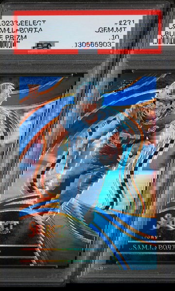 2023 Panini Select Prizm Blue Sam Laporta #221 /99 PSA 10