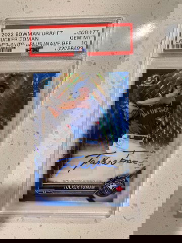 2022 bowman draft Tucker Toman blue wave auto psa 10