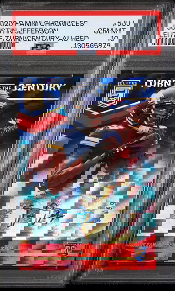 2020 Panini Chronicles Donruss Elite Turn of the Century Autographs Red Justin Jefferson #JUJ /99 PSA 10