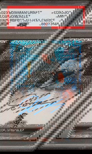 2023 Bowman Draft Jacob Gonzalez Chrome Prospect Autograph HTA Choice #/150 #CDAJGO PSA 9 [BL-3B.39]