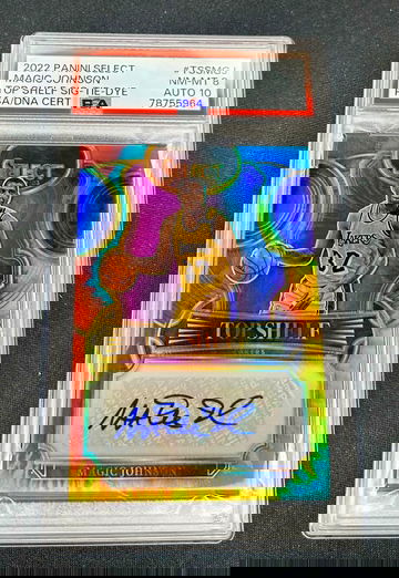 2022 Magic Johnson Panini Select Top Shelf Tie Dye Prizm Auto /25 PSA 8 10 Signature SP Autograph