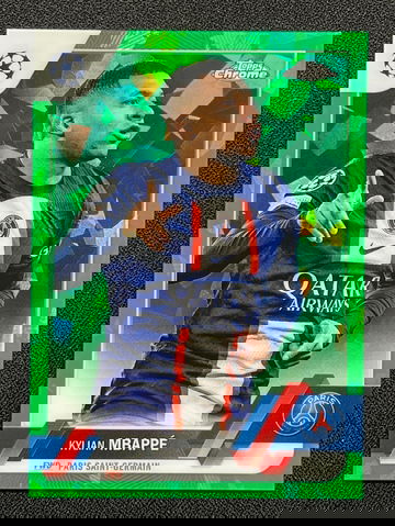 2022-23 Topps Chrome Sapphire Edition UEFA Club Competitions Kylian Mbappe Green Variation SP