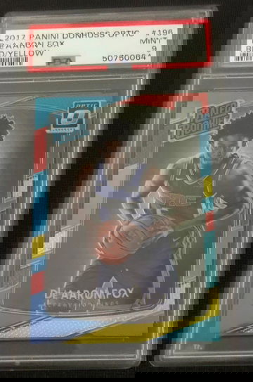 2017 Donruss Optic #196 De'Aaron Fox Rated Rookie RC Red/Yellow Prizm PSA 9 Mint