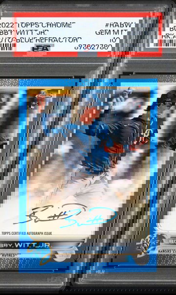 2022 Topps Chrome Bobby Witt Jr Blue Refractor Rookie Auto PSA 10
