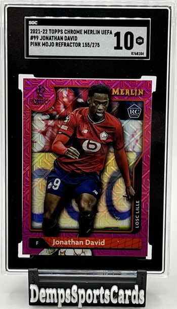 2021-22 Topps Chrome Merlin UEFA Pink Mojo Jonathan David RC /275 SGC 10 Lille