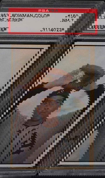 1953 Bowman Color Baseball Carl Scheib #150 PSA 7 HIGH NUMBER