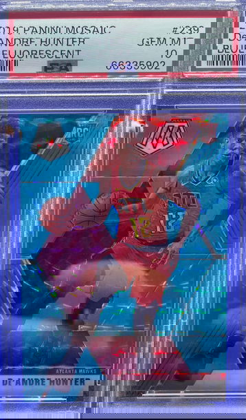 2019-20 Panini Mosaic Blue Fluorescent Prizm De'Andre Hunter RC 9/15 PSA 10 Gem Mint