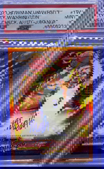 2021 Bowman University Ty Ty Washington Heat Check Orange Auto 5/25 PSA 9 Mint