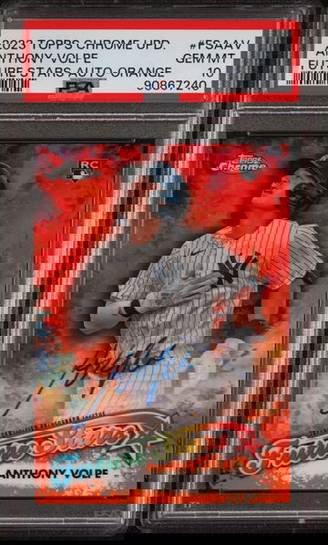 2023 Topps Chrome Update Future Stars Autographs Orange Refractors Anthony Volpe #FSAAV /25 PSA 10