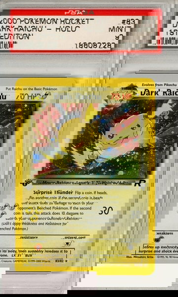 2000 POKEMON ROCKET DARK RAICHU-HOLO #83 1ST EDITION PSA 9 MINT