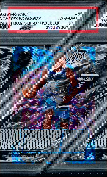 2023 Panini Mosaic Anthony Edwards Thunder Road Reactive Blue /99 PRIZM PSA 10 GEM Mint