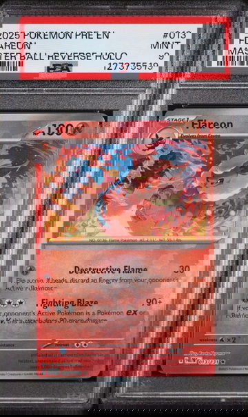2025 Pokemon Scarlet and Violet Prismatic Evolutions Master Ball Reverse Holo Flareon #13 PSA 9
