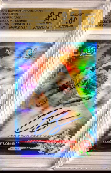 2017 Bowman Chrome Draft Clarke Schmidt Blue Refractor /150 auto BGS 9.5