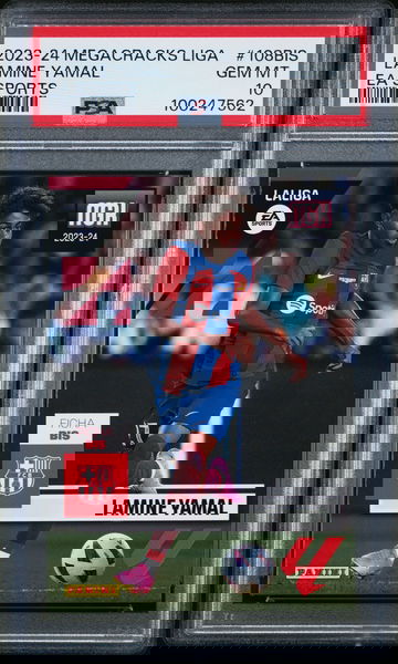 2023-24 PANINI MEGACRACKS LALIGA LAMINE YAMAL #108BIS TRUE ROOKIE RC PSA 10