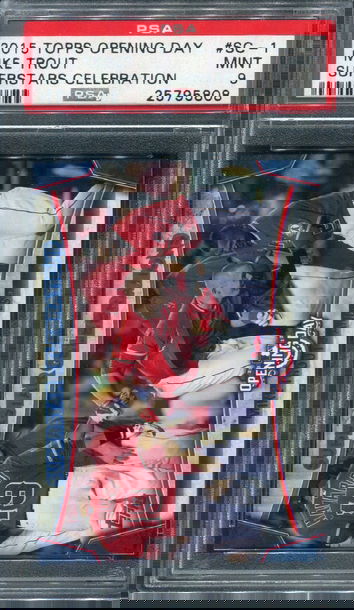 2015 TOPPS OPENING DAY SUPERSTARS CELEBRATION SC-1 MIKE TROUT VERY RARE POP 2 PSA 9 MINT