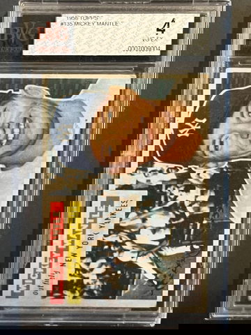 1956 Topps New York Yankees HOF Mickey Mantle #135 - Grey Back - BVG 4 VG-EX