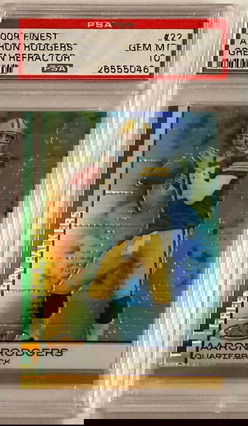 2009 AARON RODGERS /199 FINEST GREEN REFRACTOR - PSA 10 GEM MINT