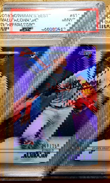 Ronald Acuna Jr 2018 Bowman's Best Purple Refractor /250 PSA 9 RC Rookie