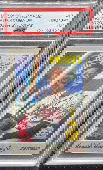 2019 Heritage Ronald Acuna Jr Cloth Sticker Rookie Cup PSA 10