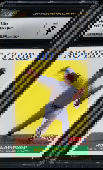 1991 Score Nolan Ryan No-Hit Club #701 CSG 9 Mint - Texas Rangers