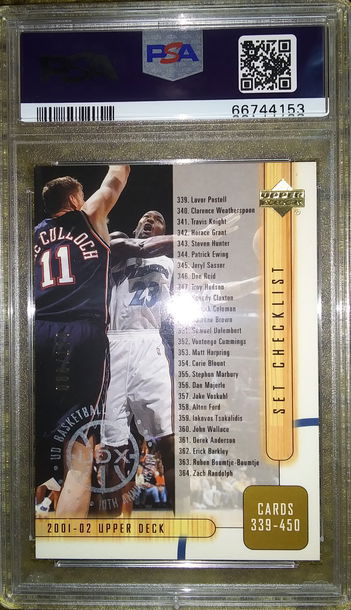 2001 Upper Deck UD UDX #d/100 Checklist Cards 339-450 405 Michael Jordan Washington Wizards PSA 9 Mint Pop 2