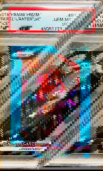 2018-19 Prizm Wendell Carter Jr Blue Cracked Ice #/99 PSA 10